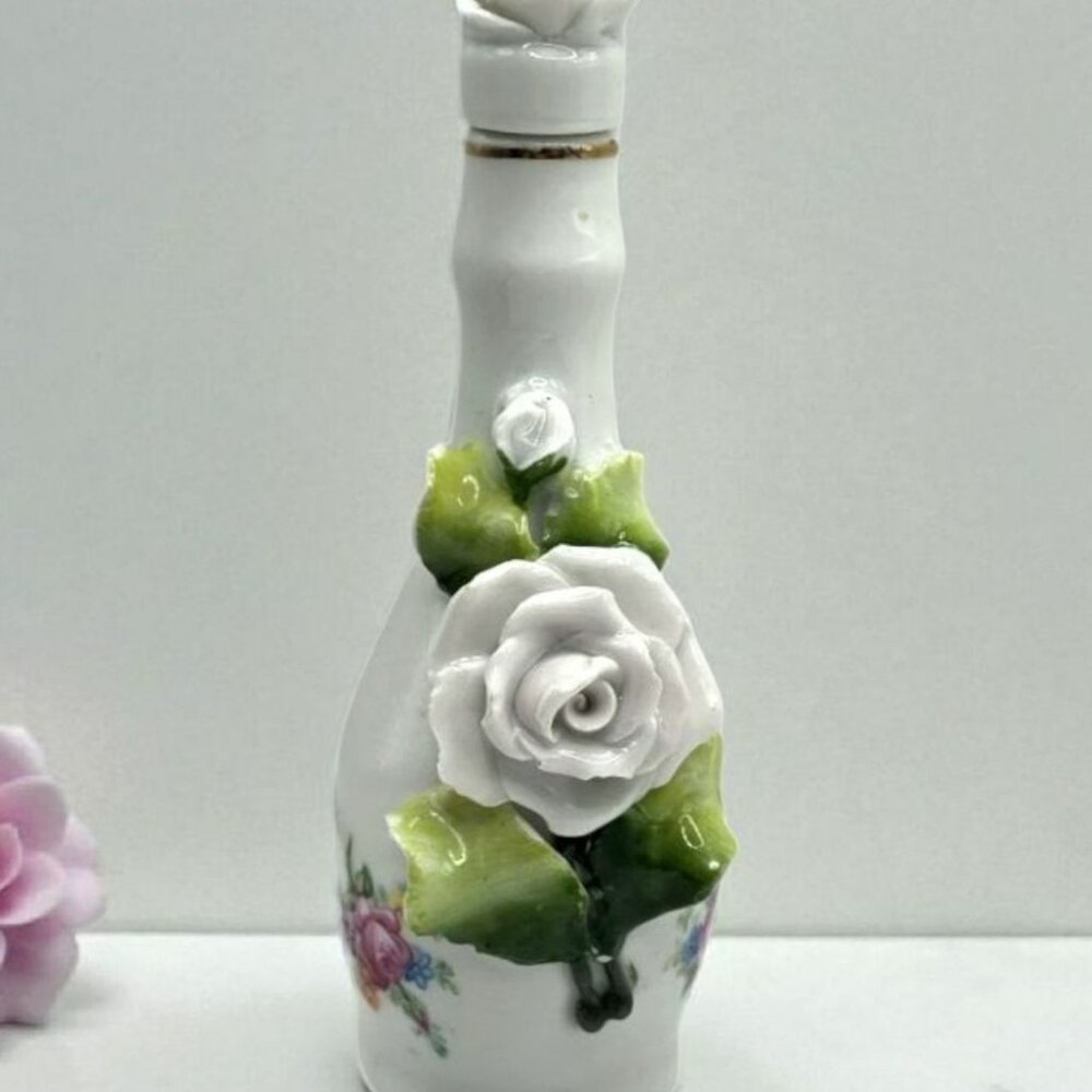 Vintage SICO Porcelain Bud Vase Perfume Bottle Cork Stopper Germany Roses Floral